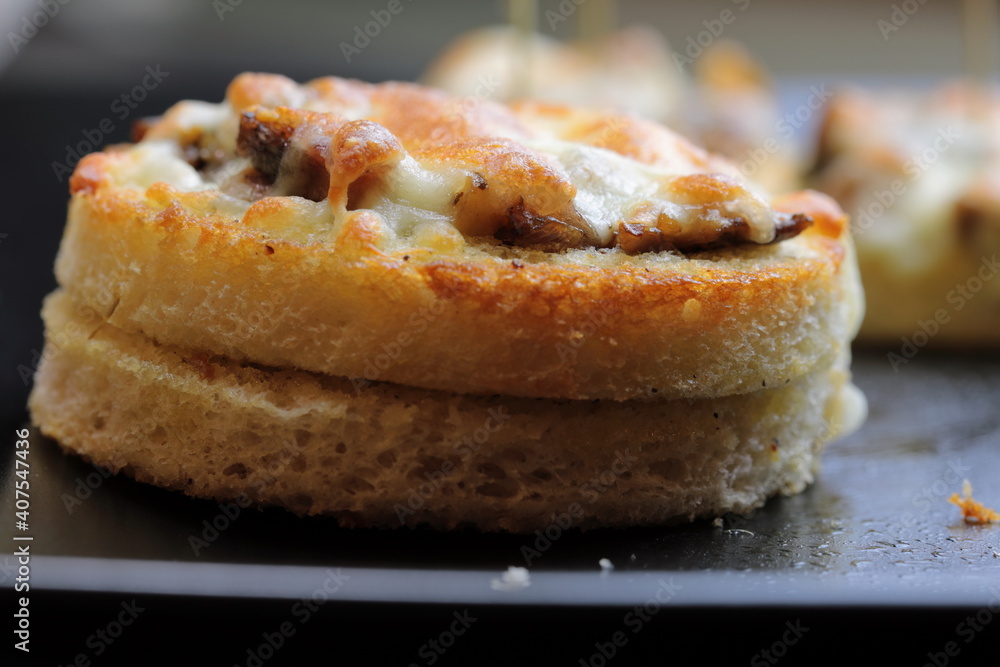 A platter of Cheesy Mushroom croustades or Cheesy Mushroom Discs