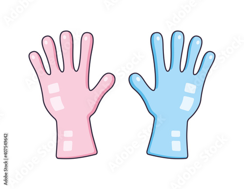 Pink and blue rubber gloves isolated