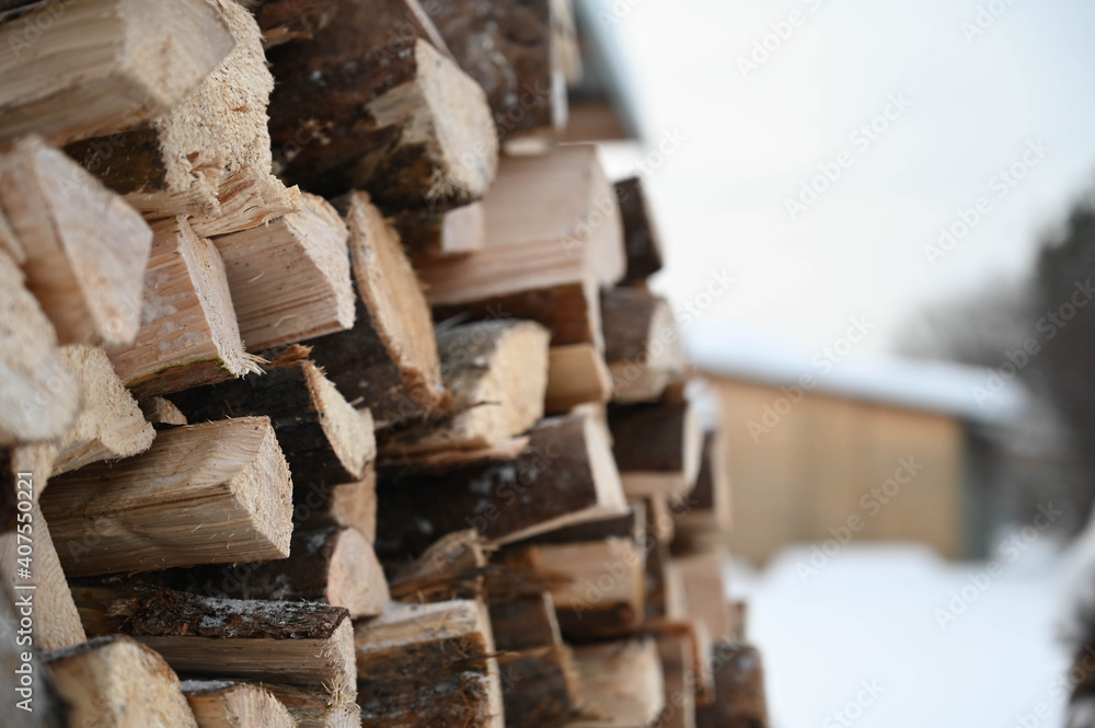 Close-up of firewood in wooden pile at winter. Close-up of firewood in wooden pile at winter.