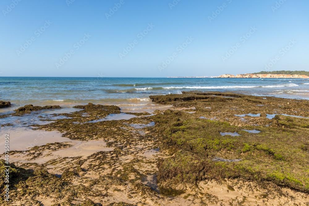 Beach landscape in Algarve,  Praia dos três Castelos, Portugal