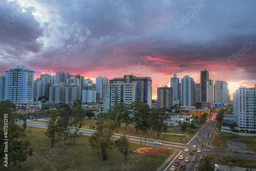 city skyline at sunset