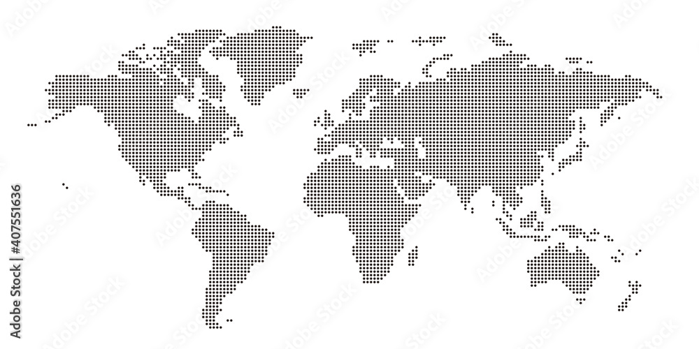 Obraz 丸いドットでできた世界地図 大西洋中心 黒