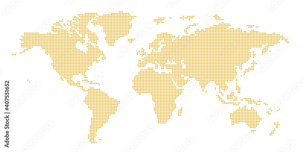 丸いドットでできた世界地図　大西洋中心 オレンジ