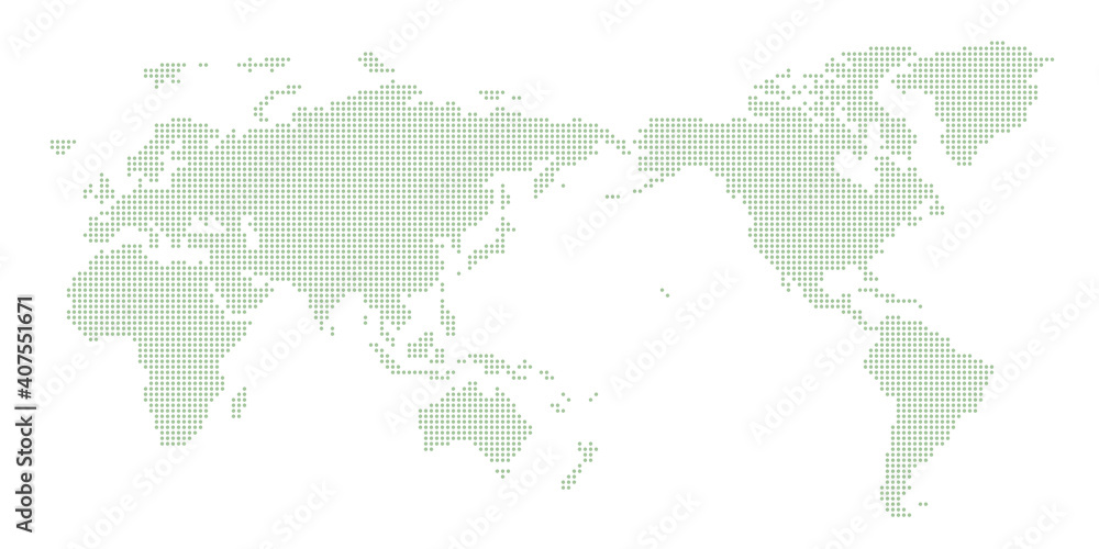 丸いドットでできた世界地図　太平洋中心 グリーン