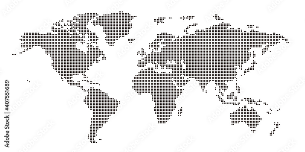 Obraz 角丸正方形のドットでできた世界地図 大西洋中心 黒