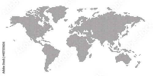丸いドットでできた世界地図　大西洋中心 黒