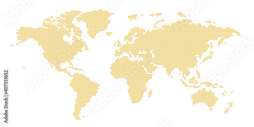 丸いドットでできた世界地図 大西洋中心 オレンジ