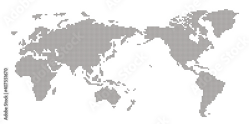 丸いドットでできた世界地図 太平洋中心 黒