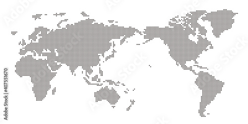丸いドットでできた世界地図　太平洋中心 黒