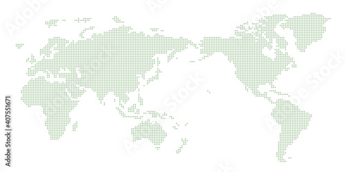 丸いドットでできた世界地図　太平洋中心 グリーン