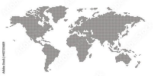 角丸正方形のドットでできた世界地図 大西洋中心 黒