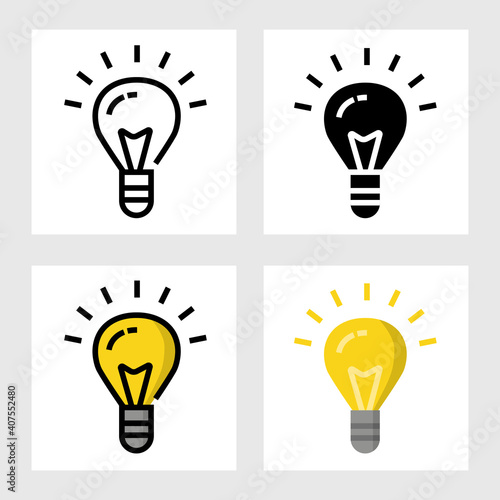 Light bulb icon vector design in filled, thin line, outline and flat style.