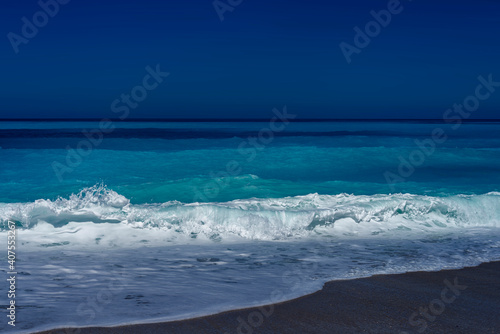 Tropical  sand beach and blue sky, sea before the storm