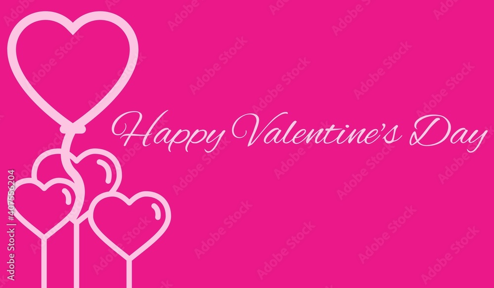 Happy valentine's day illustration on pink background with icons.