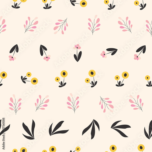 Floral botanical seamless patterns. Vector design for paper, cover, wallpaper, fabric, textile, interior decor, and other projects.