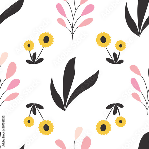 Floral botanical seamless patterns. Vector design for paper, cover, wallpaper, fabric, textile, interior decor, and other projects. © Dorido
