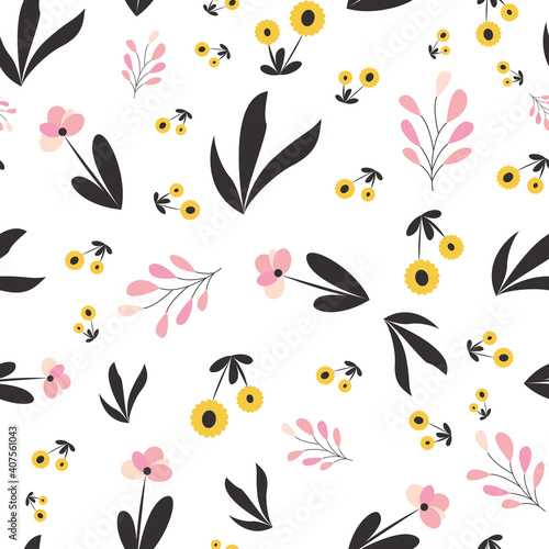 Floral botanical seamless patterns. Vector design for paper, cover, wallpaper, fabric, textile, interior decor, and other projects. © Dorido