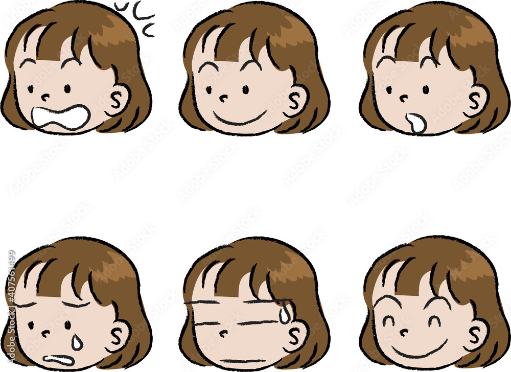 VECTOR CARTOON GIRLS FACE EMOJI SET VECTOR CARTOON GIRLS FACE EMOJI SET