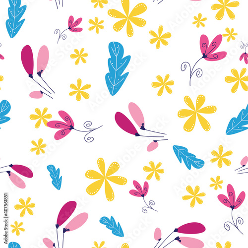 Floral botanical seamless patterns. Vector design for paper, cover, wallpaper, fabric, textile, interior decor and other project.