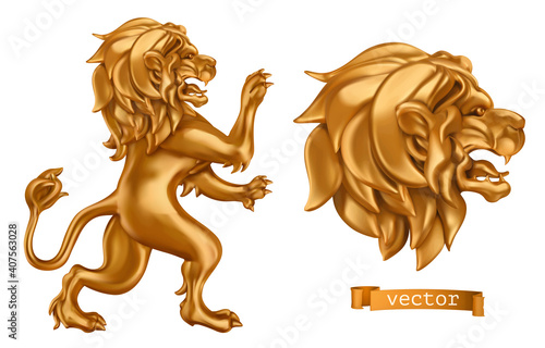 Golden Lion. 3d vector realistic icon