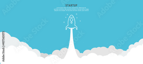 Startup background rocket ship launch concept product Rocket in the sky Among the aries In a blue background