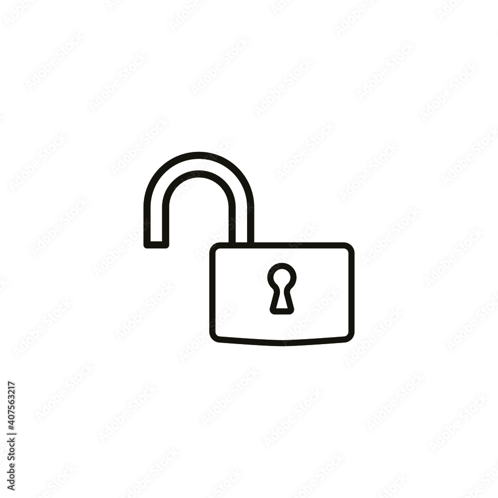 Open lock icon. Simple line style for web template and app. Security, black, business, button, code, computer, element, keyhole, vector illustration design on white background. EPS 10 Open lock icon. Simple line style for web template and app. Security, black, business, button, code, computer, element, keyhole, vector illustration design on white background. EPS 10
