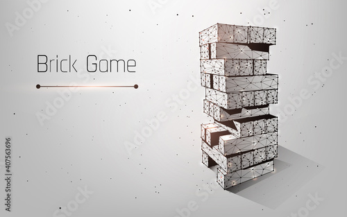 brick game, a game of wooden towers, toys for planning and practice for meditation,for play at home,on dark blue background,low poly,plexus,vector illustration,triangle,dot, isolated,wireframe,