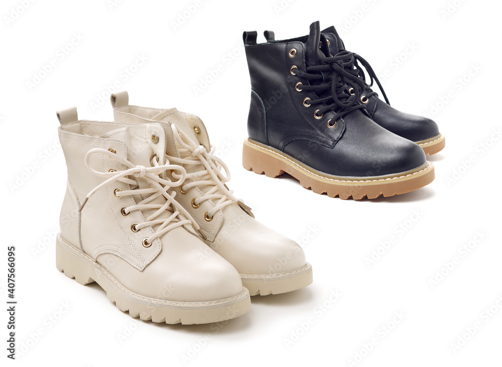 women's boots with fur on white background women's boots with fur on white background