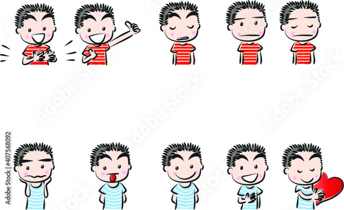 vector cartoon boy life action emoji set