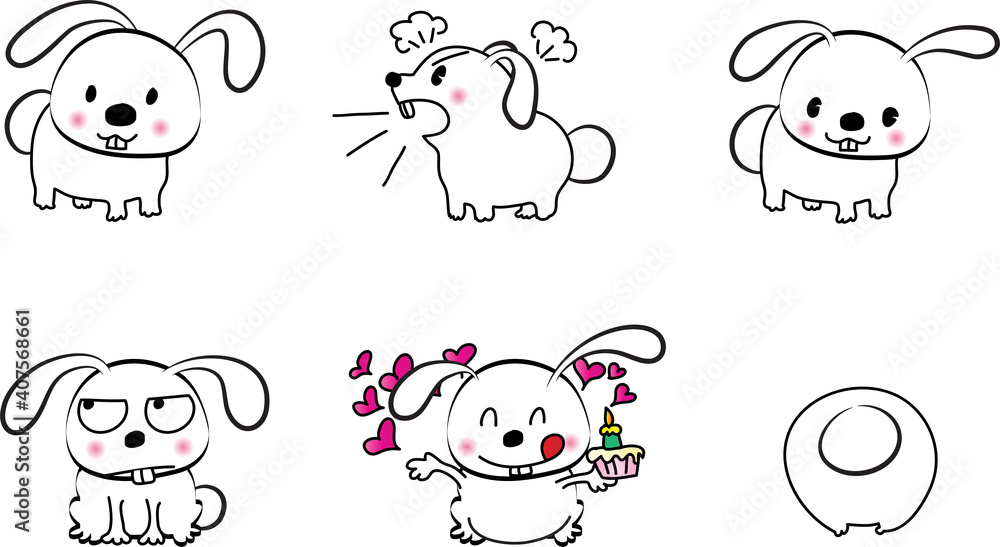 vector cartoon rabbit emoji life action set
