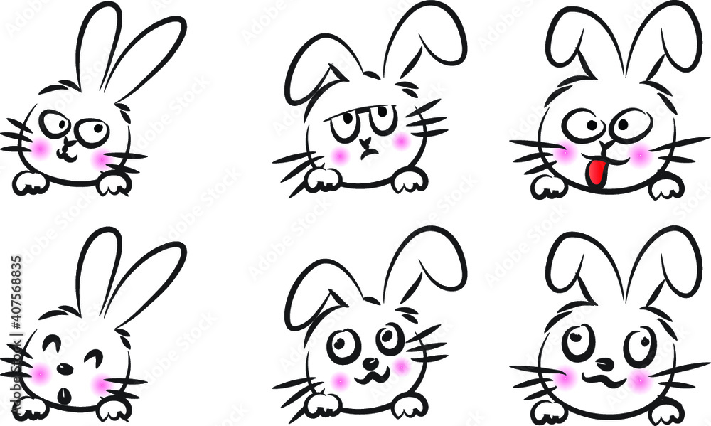 vector cartoon rabbit emoji life action set vector cartoon rabbit emoji life action set