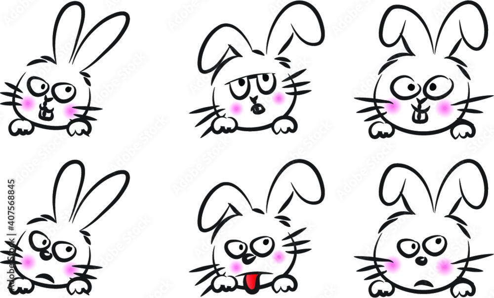 vector cartoon rabbit emoji life action set vector cartoon rabbit emoji life action set