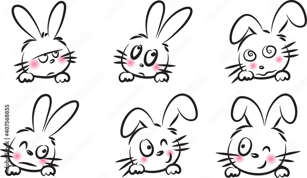 vector cartoon rabbit emoji life action set vector cartoon rabbit emoji life action set