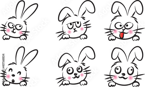 vector cartoon rabbit emoji life action set