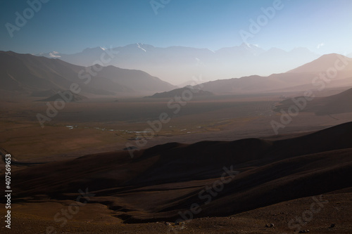 Hazy mountain range in Xinjiang, China
