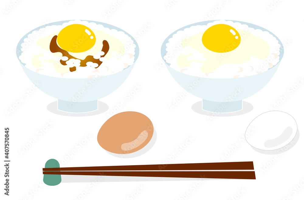 卵かけご飯と卵のイラストセット