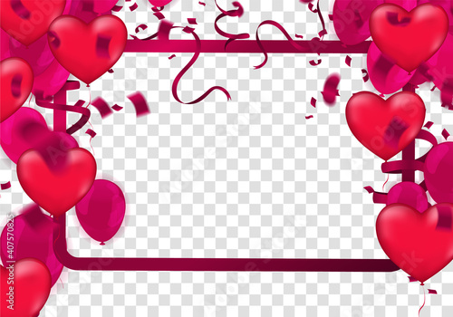 February 14 Valentines day, wedding or marriage background. Realistic heart shape balloons Spring holiday decoration. Invitation card, celebration party design, Romantic wedding greeting card.Women's
