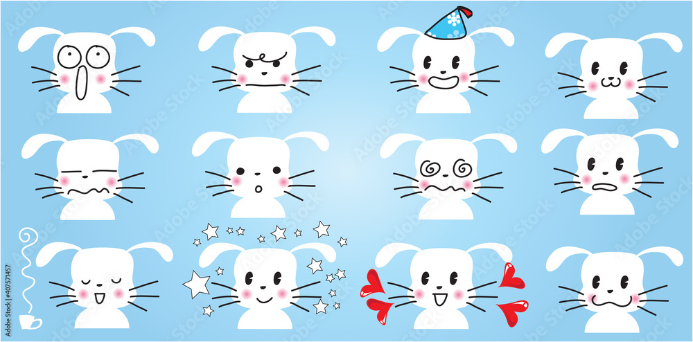 vector cartoon rabbit emoji life action set vector cartoon rabbit emoji life action set