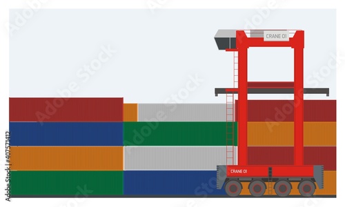Container and crane. Simple flat illustration