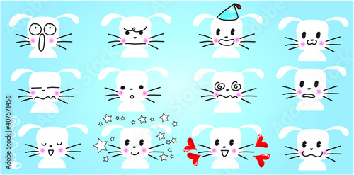 Fototapeta Naklejka Na Ścianę i Meble -  vector cartoon rabbit emoji life action set