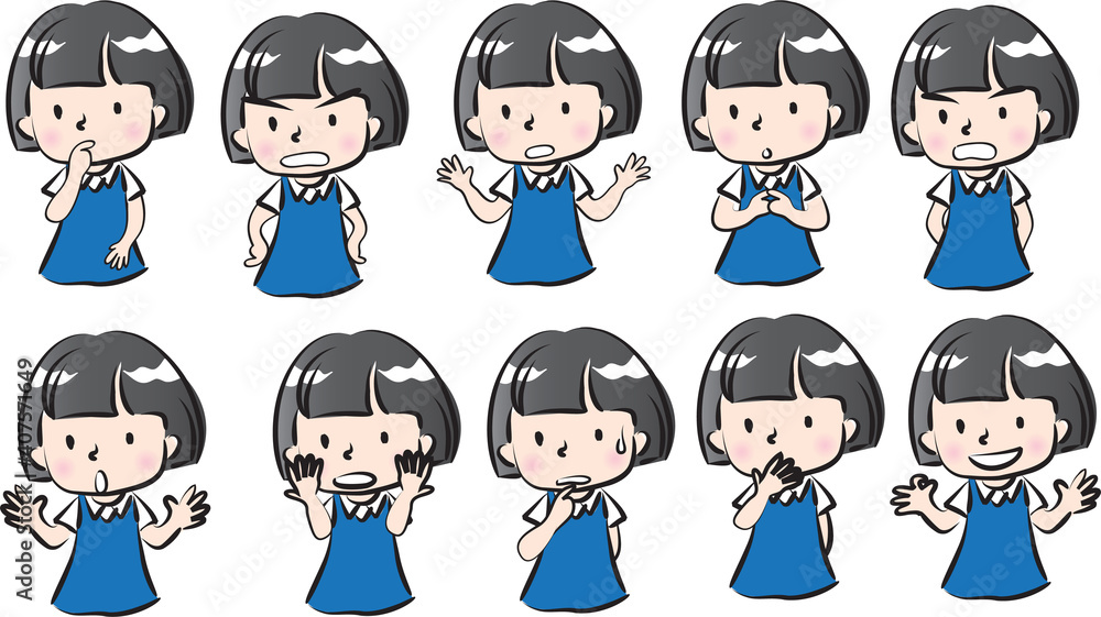 vector cartoon school girl emoji life action set vector cartoon school girl emoji life action set