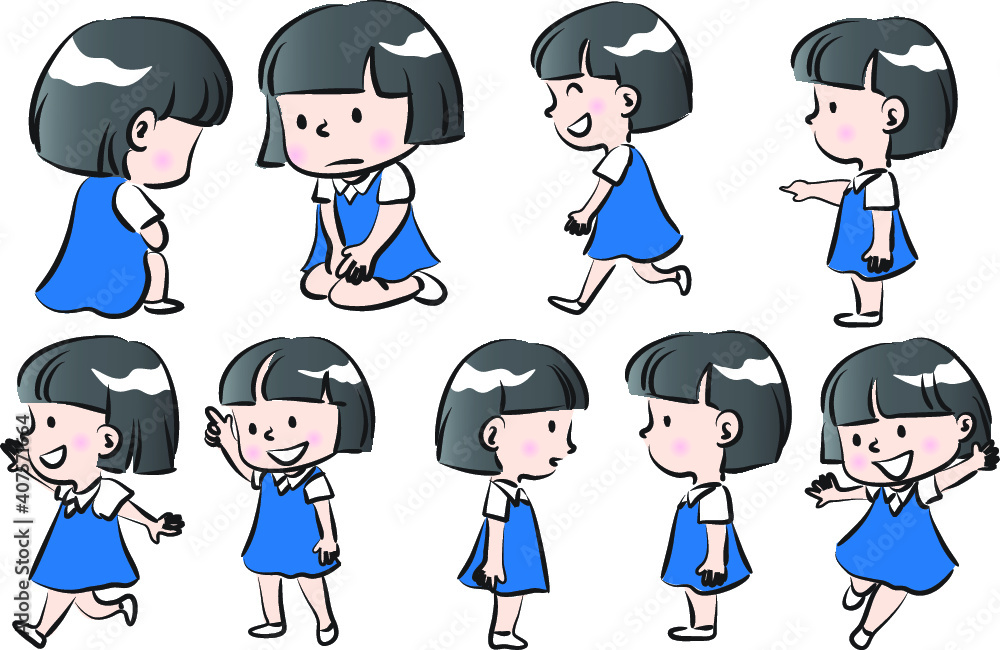 vector cartoon school girl emoji life action set vector cartoon school girl emoji life action set