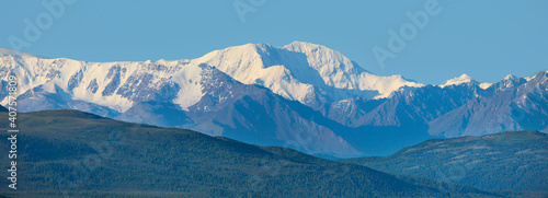 Mountain peaks in the morning, mountain panorama, Altai © Valerii