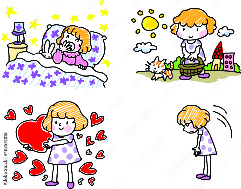 vector cartoon girl emoji life action set