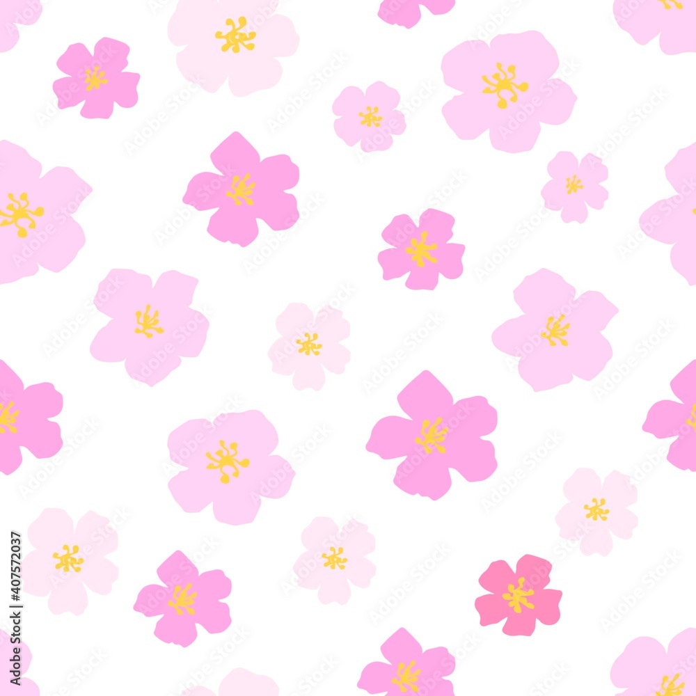 Delicate calm floral vector seamless pattern. Light pink sakura flowers on a white background. For fabric prints, textile products, stationery, spring seasonal design.
