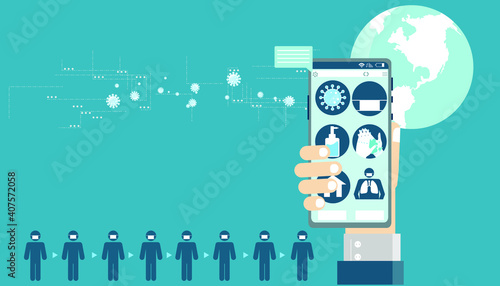 applications smartphone,method protection covid 2019,online concept illustration