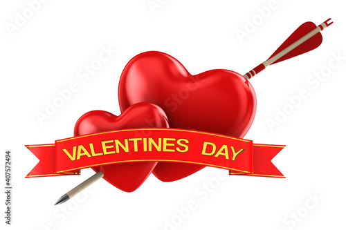 Arrow and two hearts on whi...