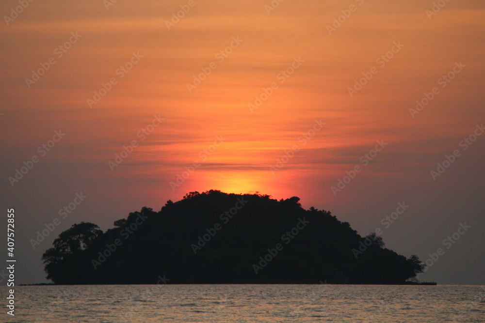 Cambodia. Sihanoukville city. Sunset. Otres beach. Gulf of Thailand in Sihanoukville.  Kampong Saom.