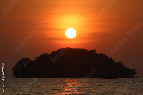 Cambodia. Sihanoukville city. Sunset. Otres beach. Gulf of Thailand in Sihanoukville.  Kampong Saom.