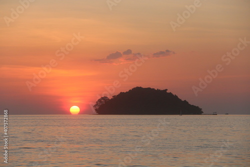Cambodia. Sihanoukville city. Sunset. Otres beach. Gulf of Thailand in Sihanoukville. Kampong Saom.